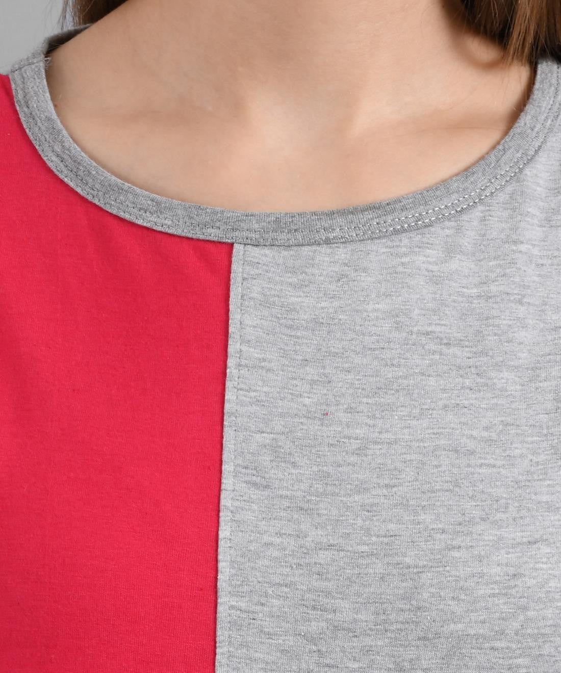 KOTTY Colorblock Women Round Neck Grey T-Shirt 