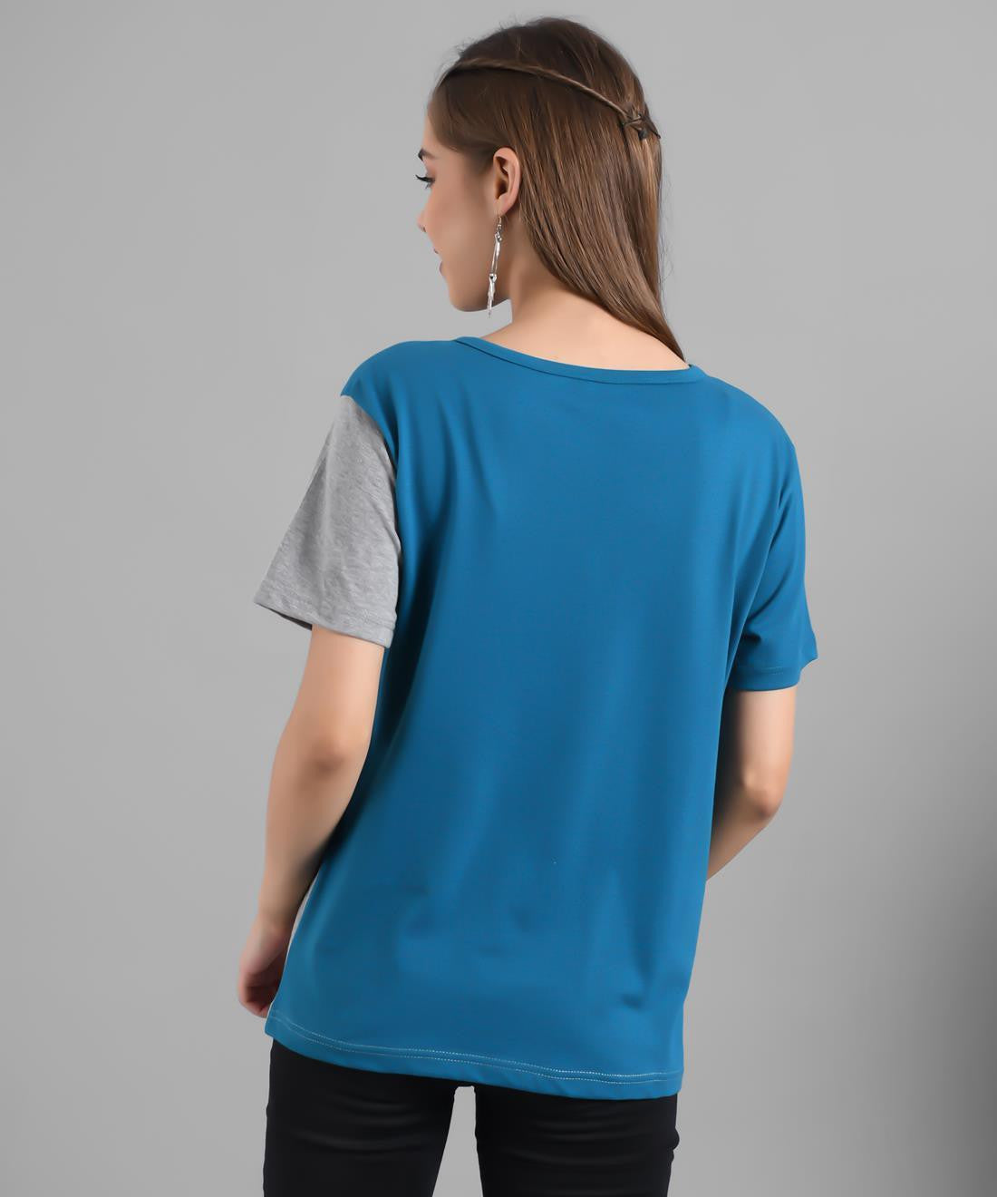 KOTTY Colorblock Women Round Neck Blue T-Shirt 