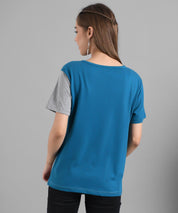 KOTTY Colorblock Women Round Neck Blue T-Shirt 
