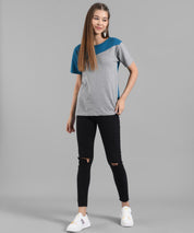 KOTTY Colorblock Women Round Neck Blue T-Shirt 