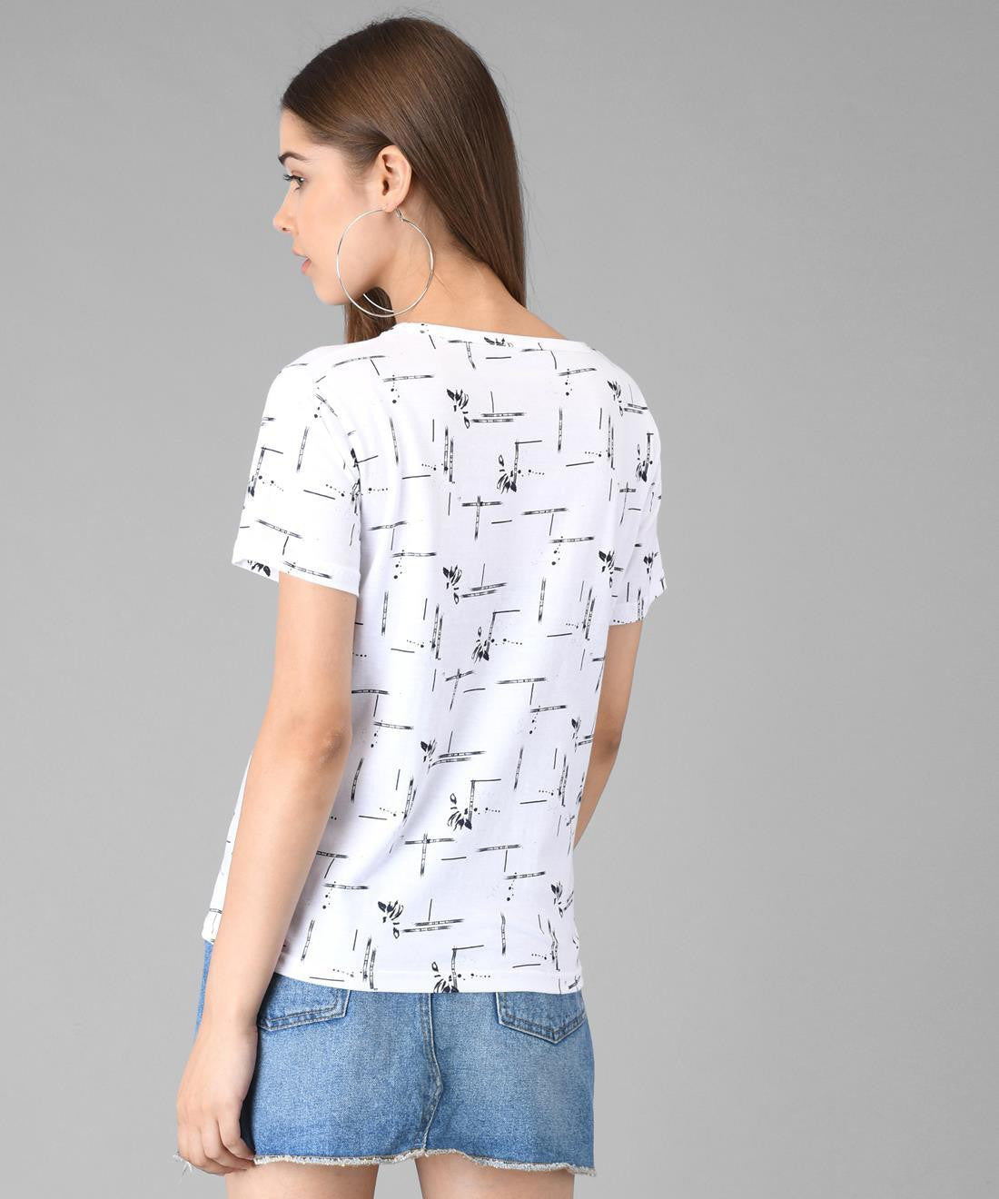 KOTTY Printed Women Round Neck White T-Shirt 