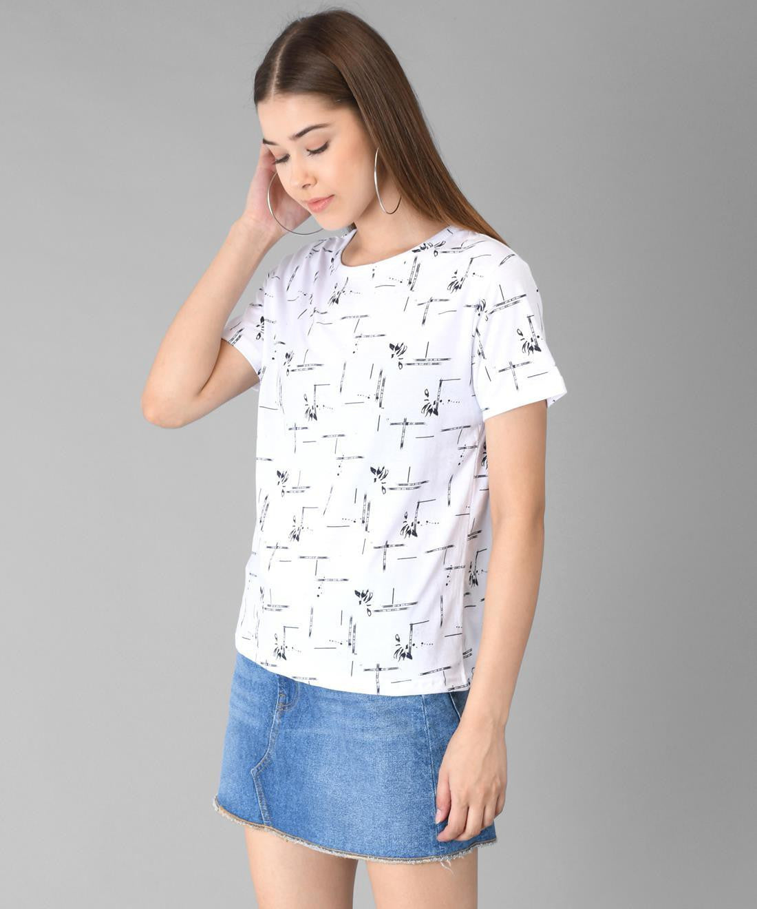 KOTTY Printed Women Round Neck White T-Shirt 