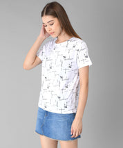 KOTTY Printed Women Round Neck White T-Shirt 
