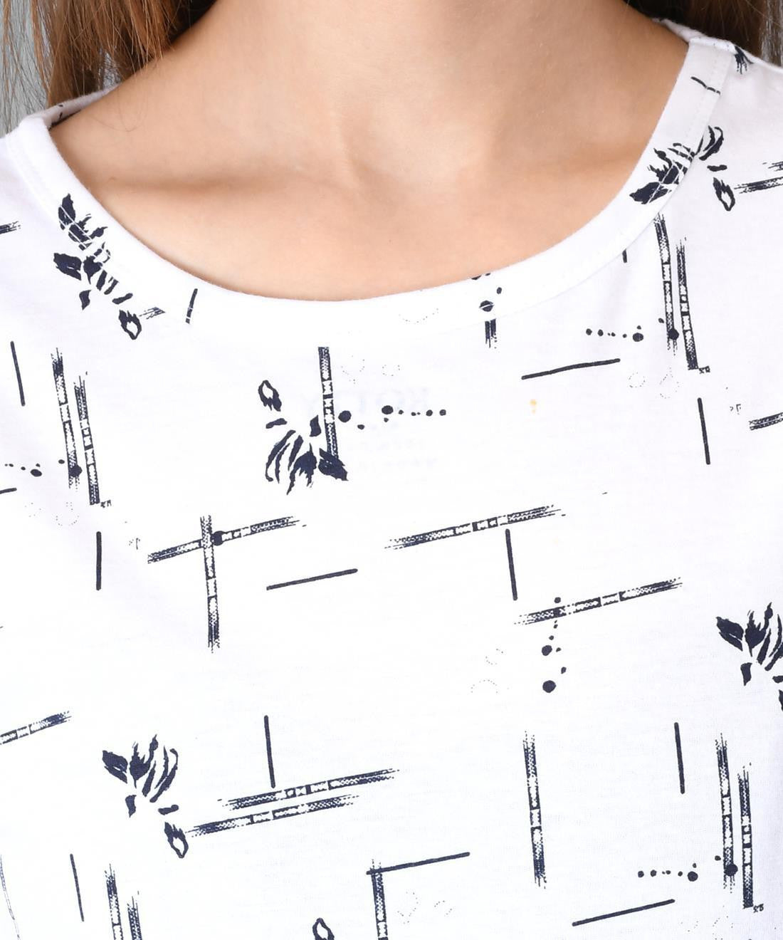 KOTTY Printed Women Round Neck White T-Shirt 
