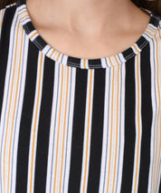 KOTTY Striped Women Round Neck Black T-Shirt 