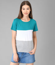 KOTTY Colorblock Women Round Neck Green T-Shirt 
