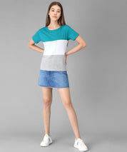 KOTTY Colorblock Women Round Neck Green T-Shirt 