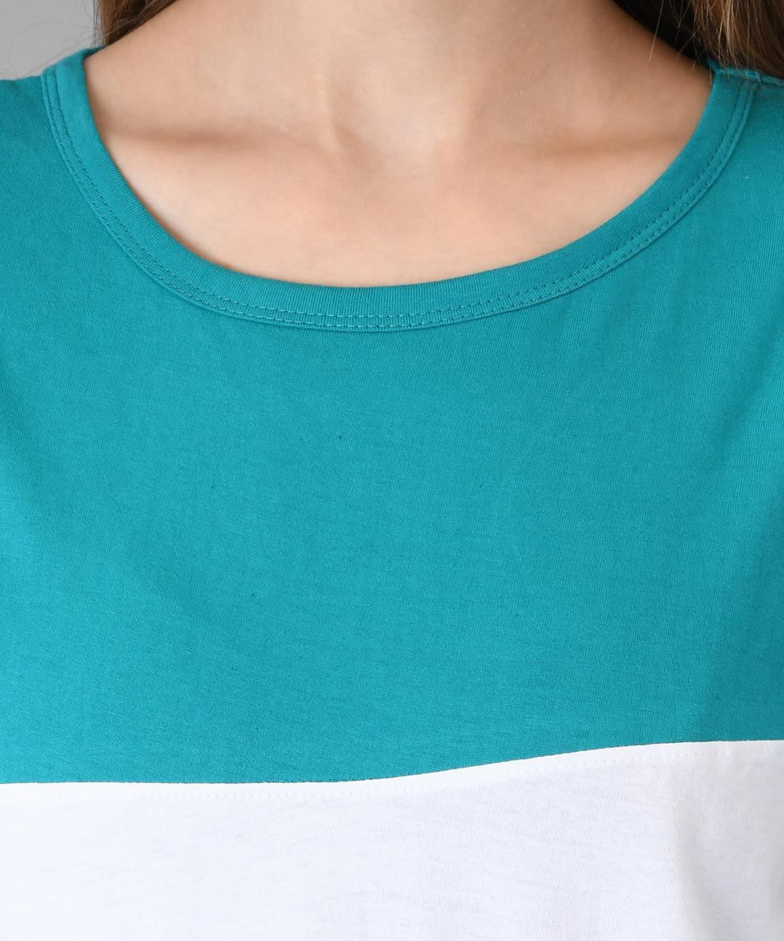 KOTTY Colorblock Women Round Neck Green T-Shirt 