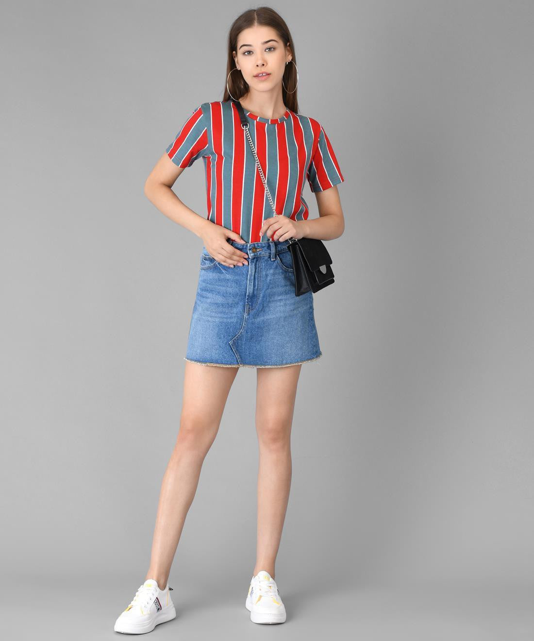 KOTTY Striped Women Round Neck Maroon T-Shirt 