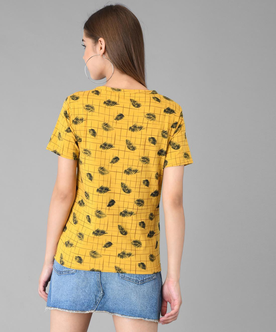 KOTTY Printed Women Round Neck Yellow T-Shirt 