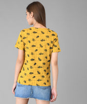 KOTTY Printed Women Round Neck Yellow T-Shirt 