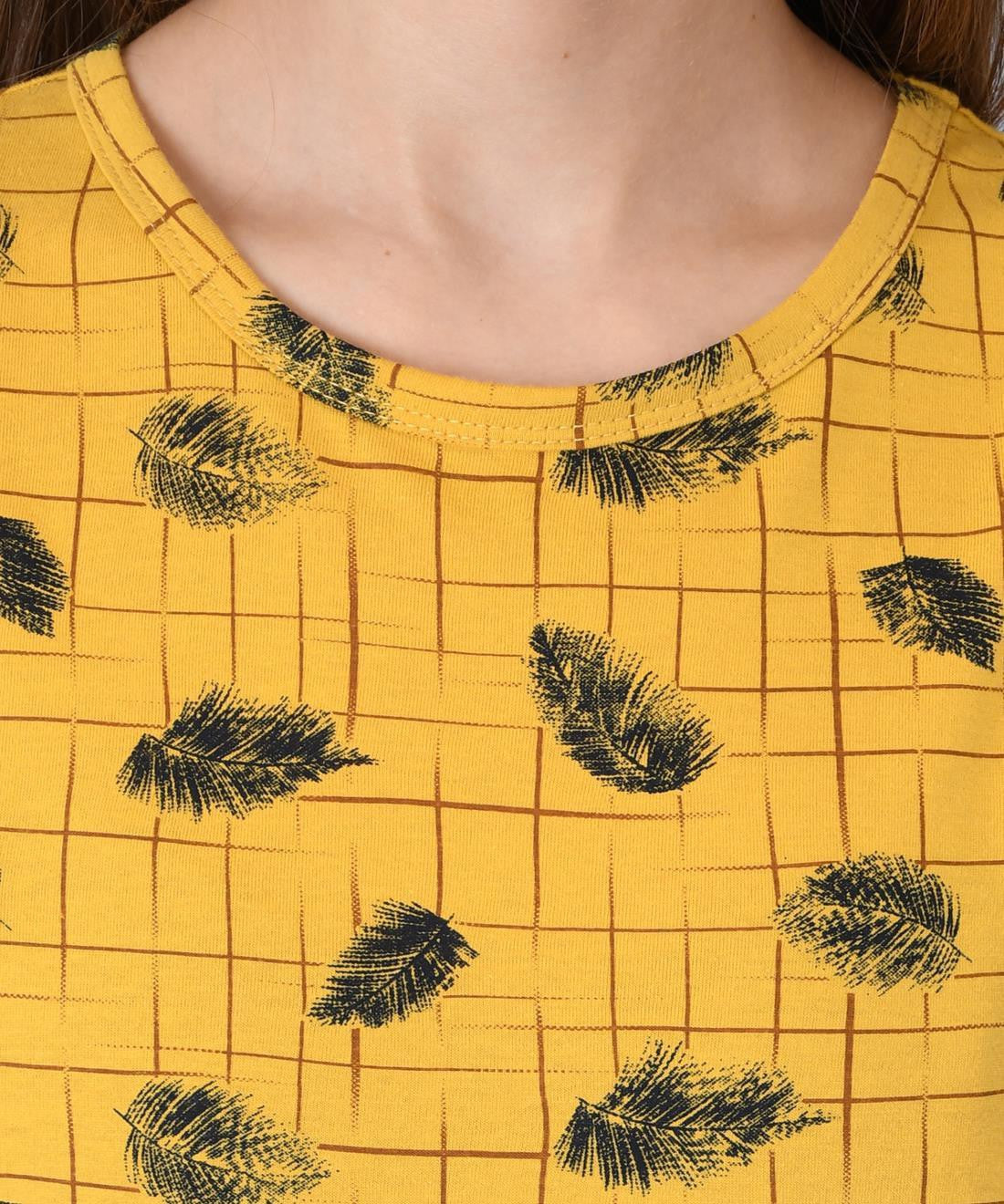 KOTTY Printed Women Round Neck Yellow T-Shirt 