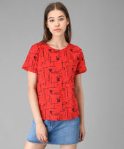 KOTTY Printed Women Round Neck Red T-Shirt 
