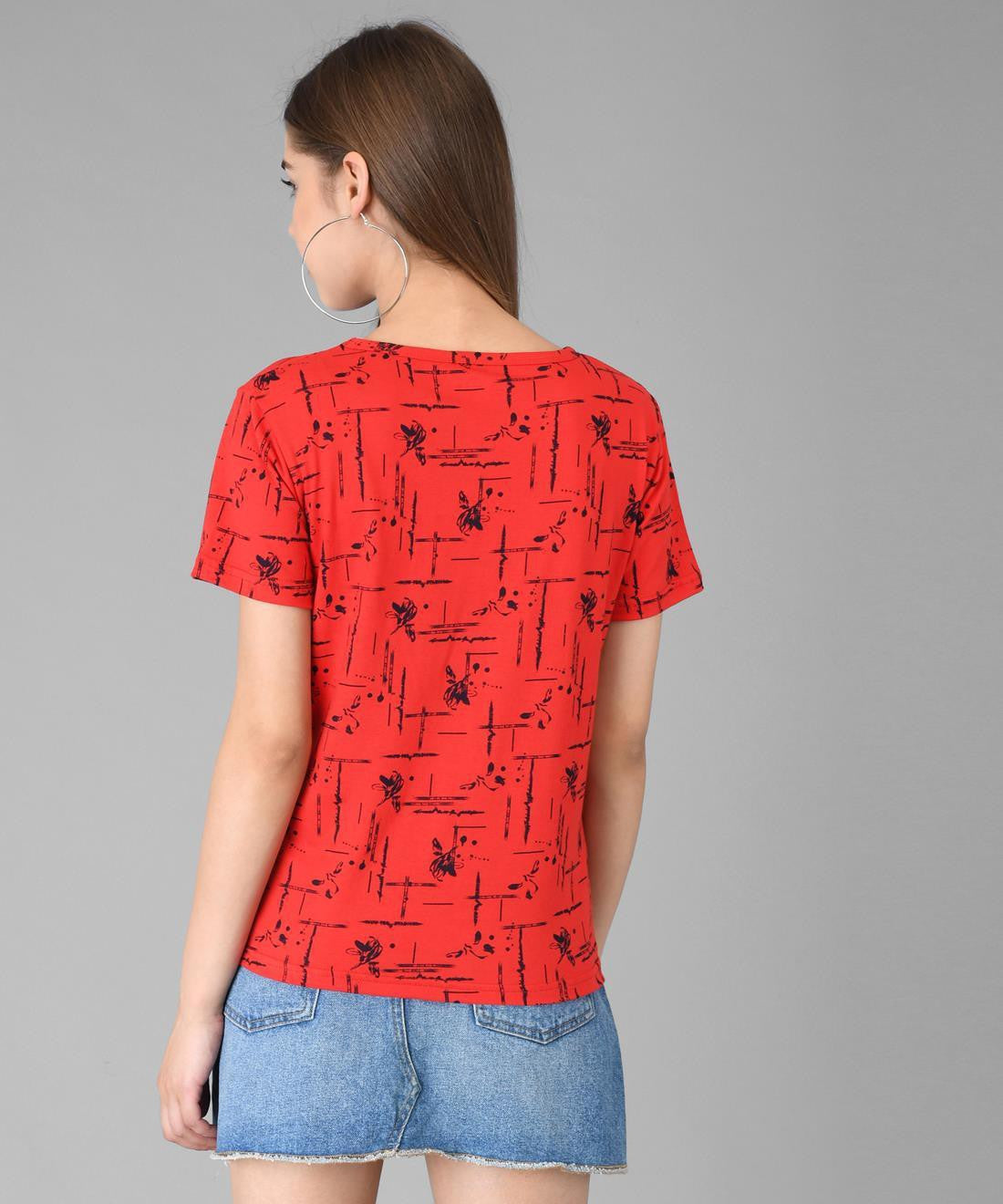 KOTTY Printed Women Round Neck Red T-Shirt 
