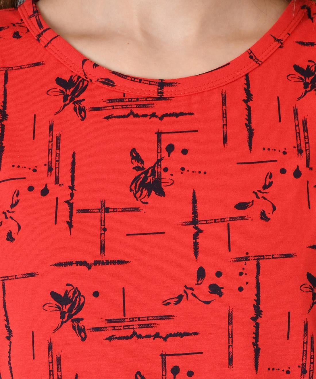 KOTTY Printed Women Round Neck Red T-Shirt 