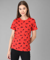 KOTTY Printed Women Round Neck Red T-Shirt 