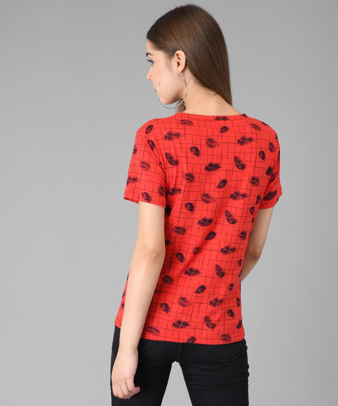 KOTTY Printed Women Round Neck Red T-Shirt 