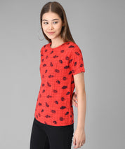 KOTTY Printed Women Round Neck Red T-Shirt 