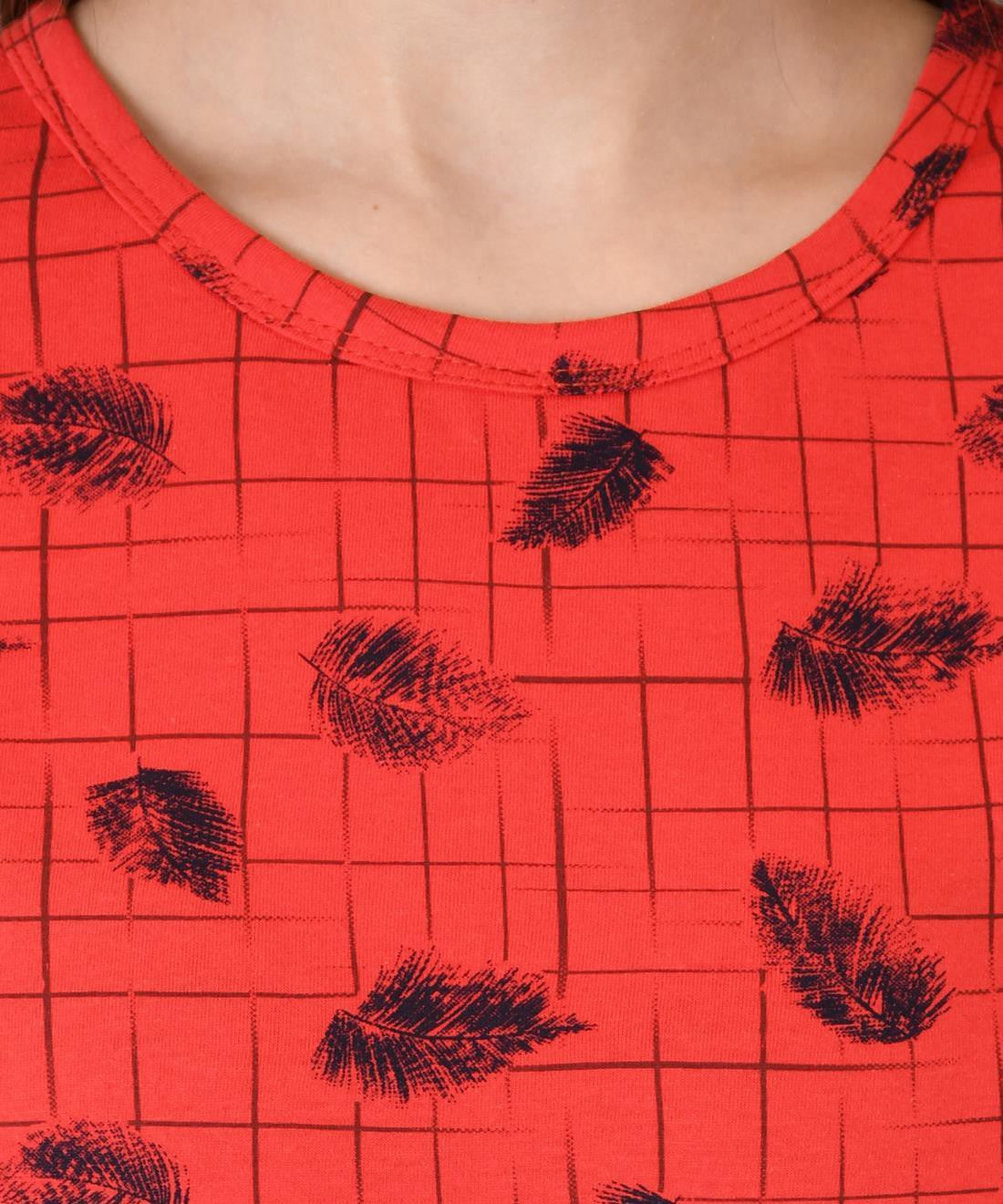 KOTTY Printed Women Round Neck Red T-Shirt 
