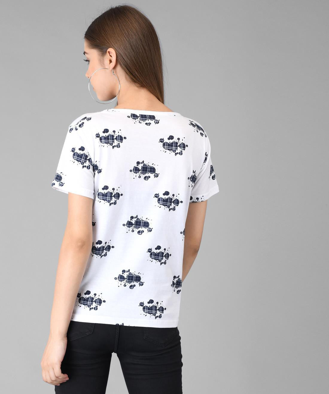 KOTTY Printed Women Round Neck White T-Shirt 