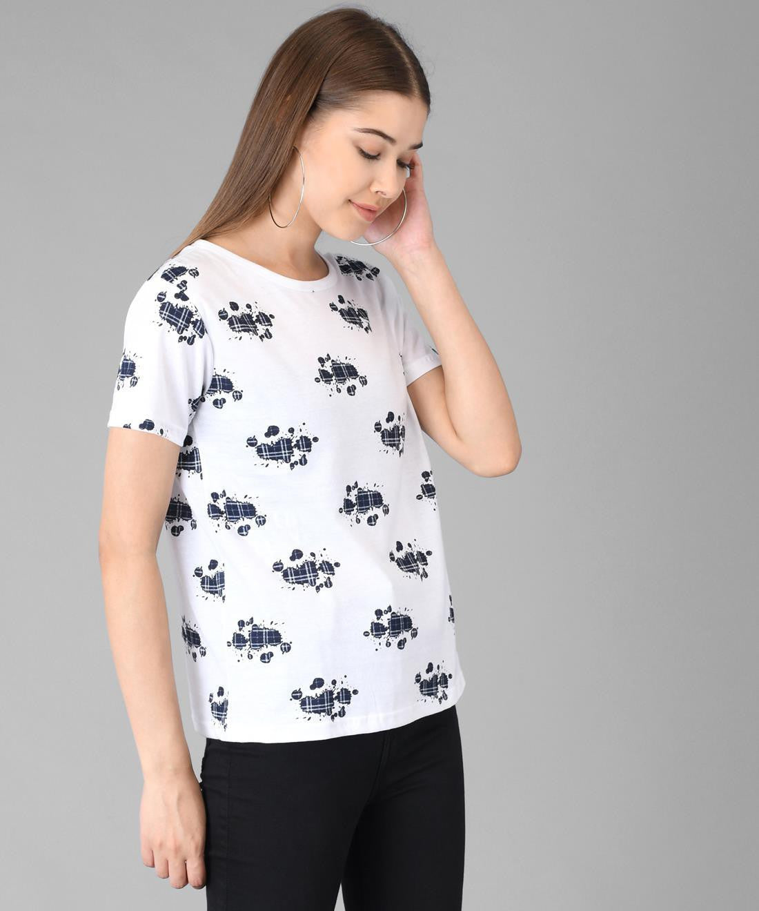 KOTTY Printed Women Round Neck White T-Shirt 