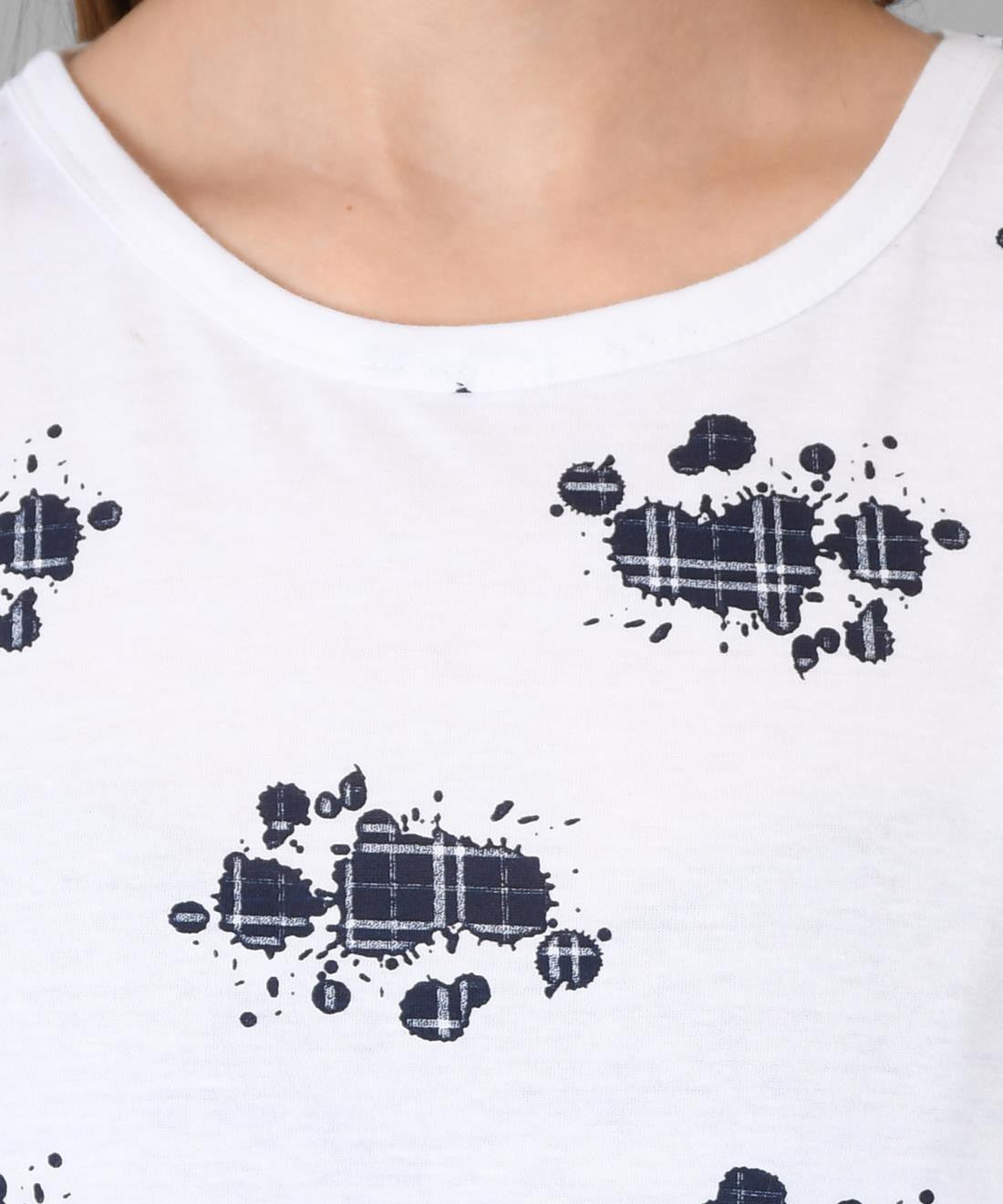 KOTTY Printed Women Round Neck White T-Shirt 