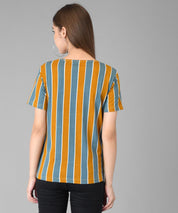 KOTTY Striped Women Round Neck Multicolor, Orange T-Shirt 