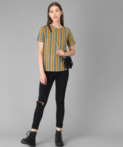 KOTTY Striped Women Round Neck Multicolor, Orange T-Shirt 