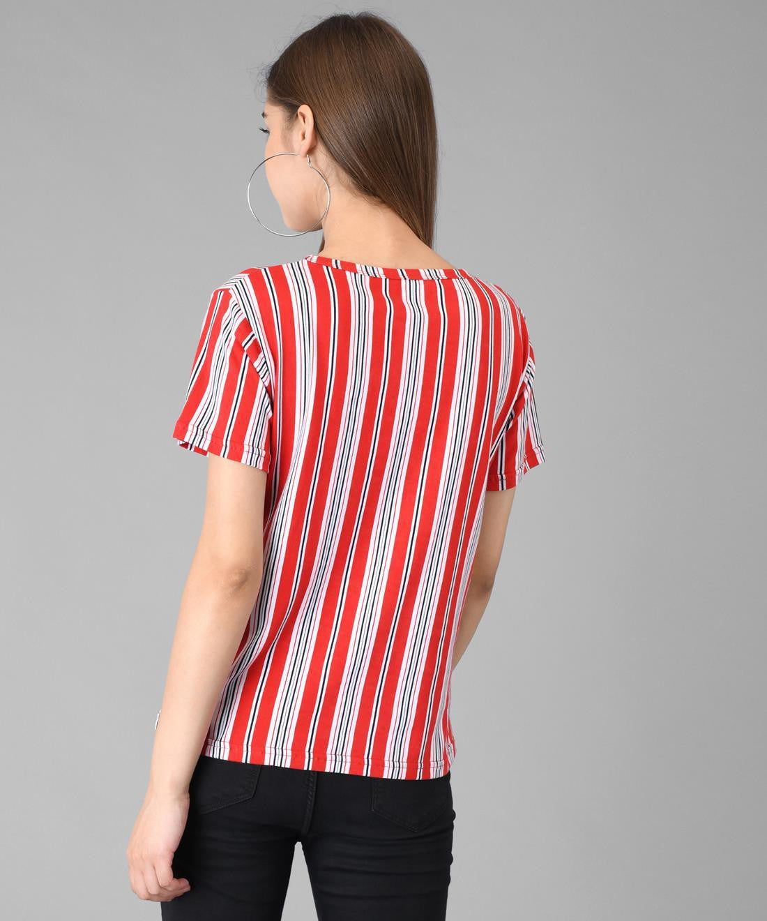 KOTTY Striped Women Round Neck Red T-Shirt 