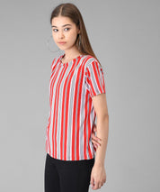 KOTTY Striped Women Round Neck Red T-Shirt 