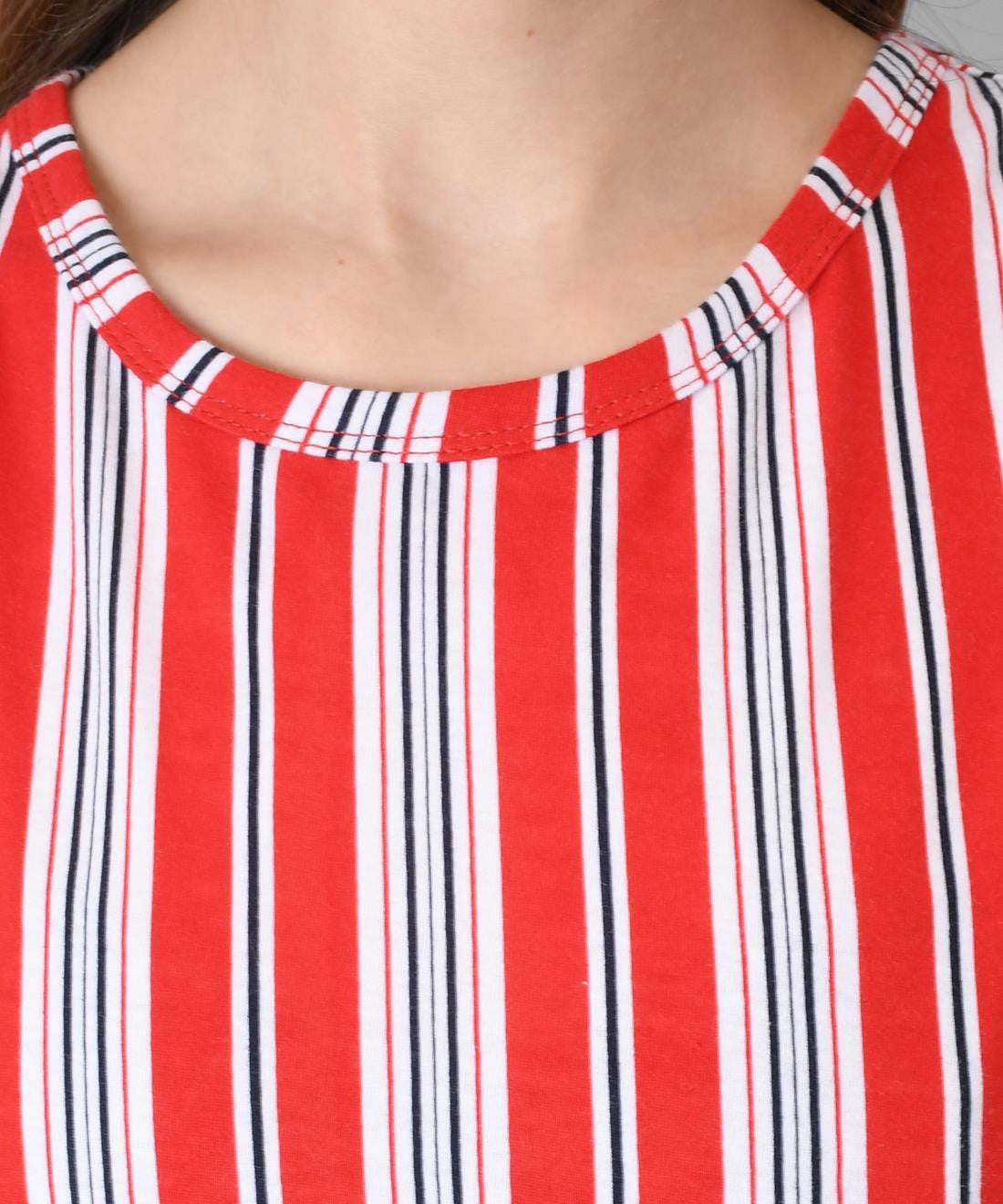 KOTTY Striped Women Round Neck Red T-Shirt 
