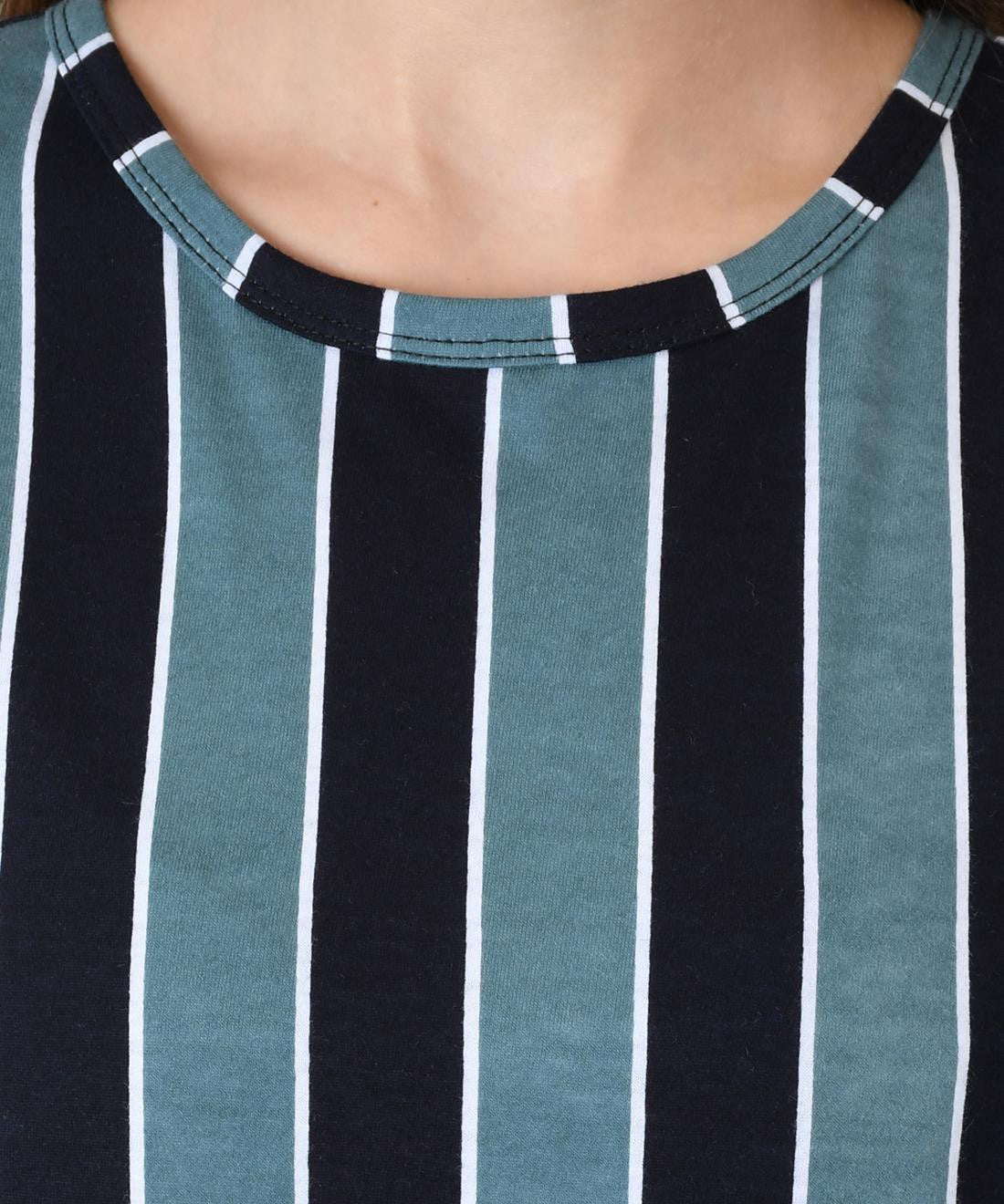 KOTTY Striped Women Round Neck Black T-Shirt 