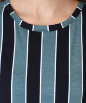 KOTTY Striped Women Round Neck Black T-Shirt 