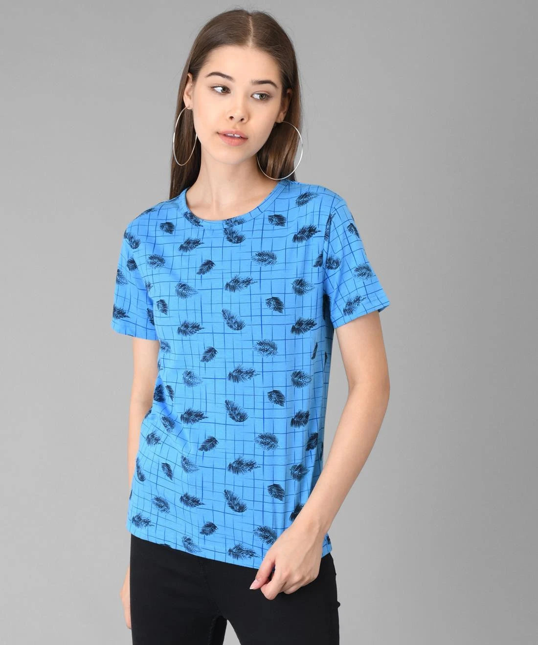 KOTTY Printed Women Round Neck Blue T-Shirt 