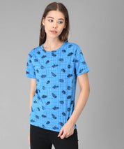 KOTTY Printed Women Round Neck Blue T-Shirt 