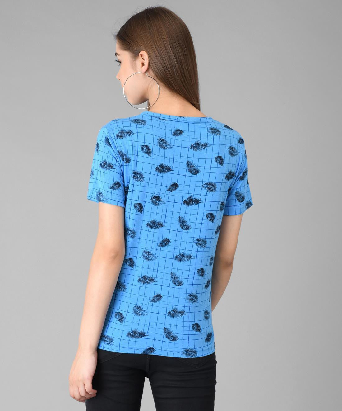 KOTTY Printed Women Round Neck Blue T-Shirt 