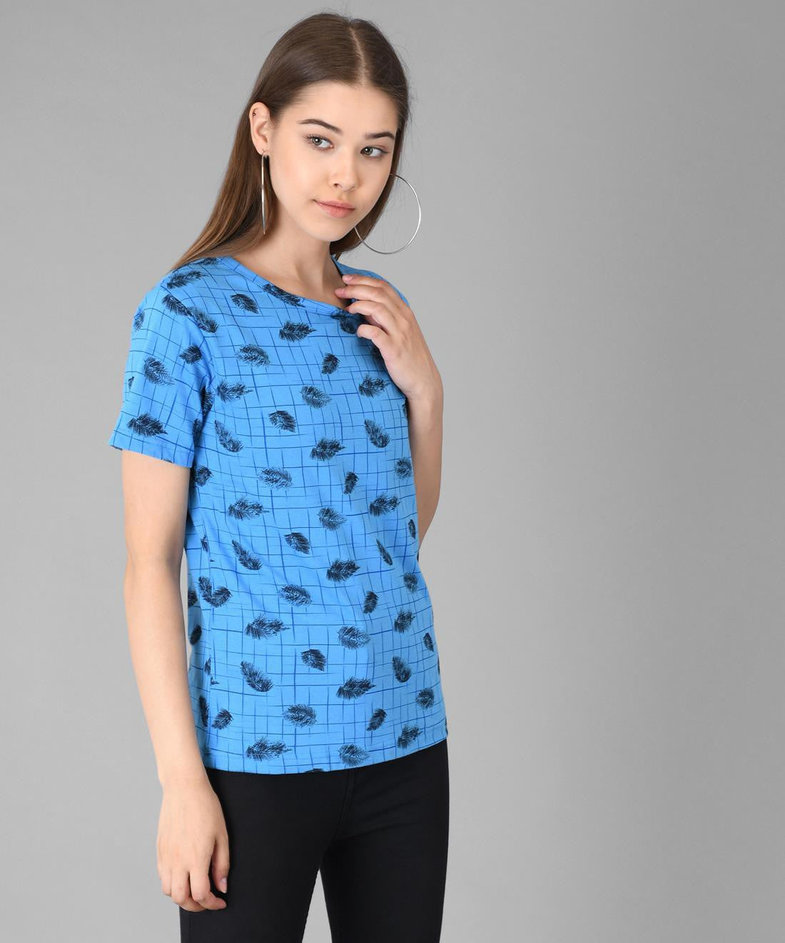 KOTTY Printed Women Round Neck Blue T-Shirt 