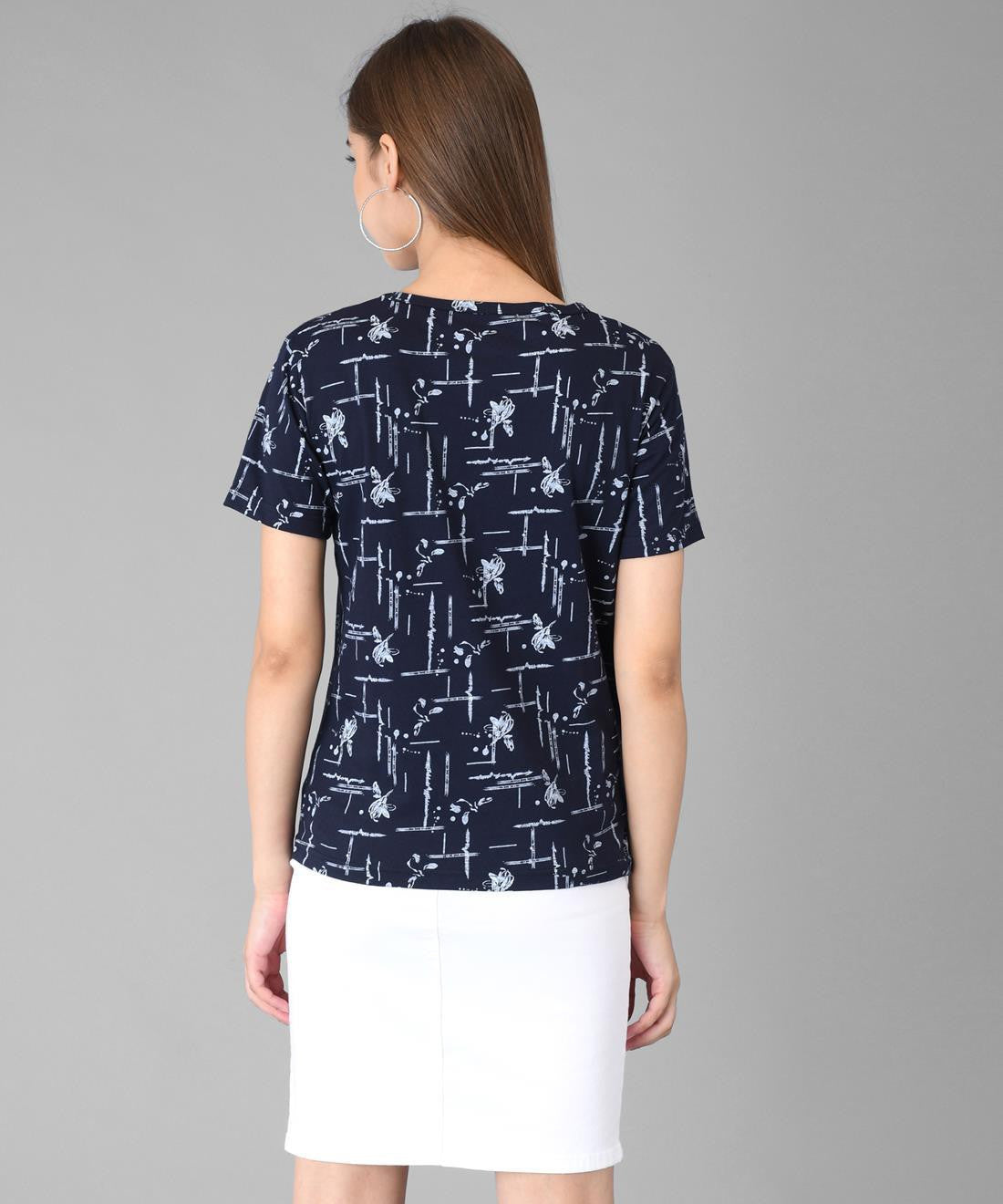 KOTTY Printed Women Round Neck Dark Blue T-Shirt 