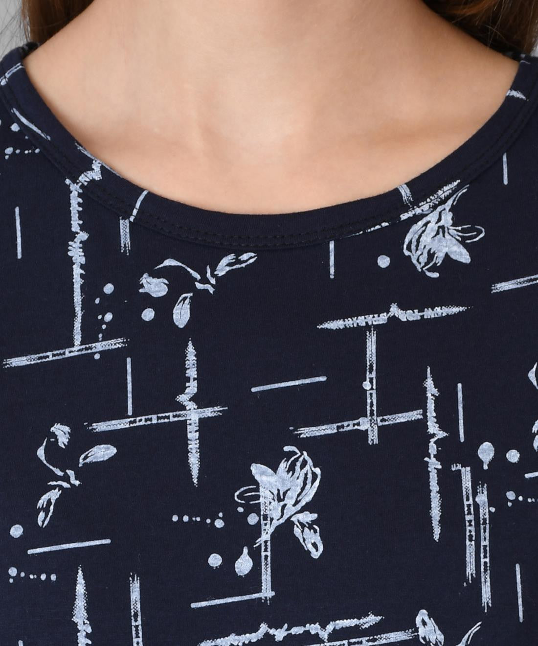KOTTY Printed Women Round Neck Dark Blue T-Shirt 