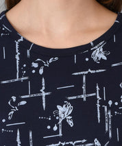 KOTTY Printed Women Round Neck Dark Blue T-Shirt 