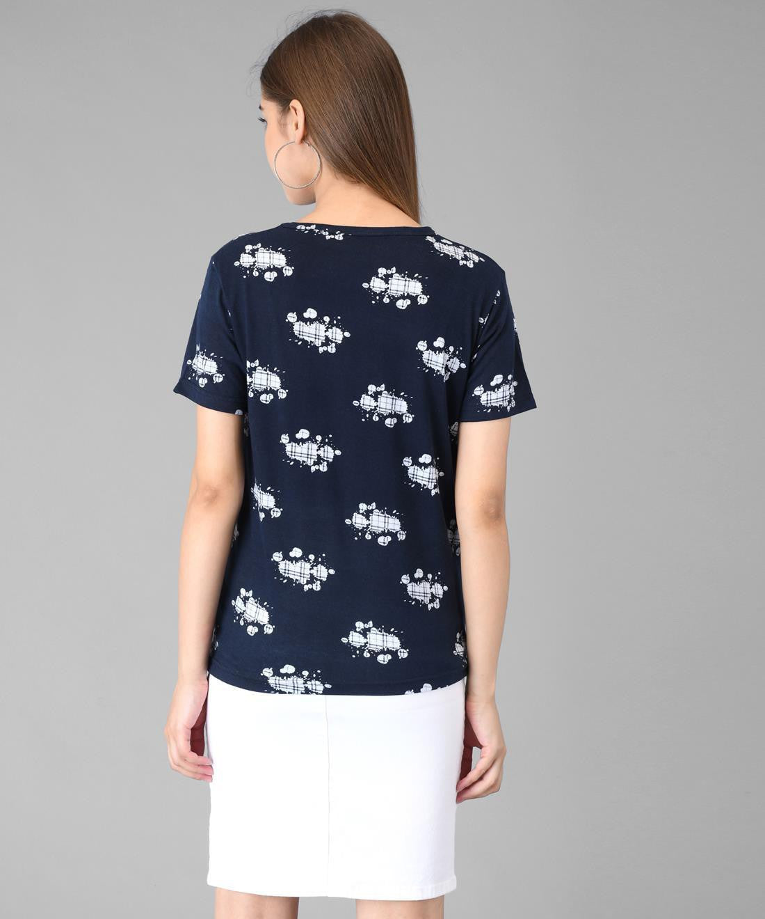 KOTTY Printed Women Round Neck Dark Blue T-Shirt 