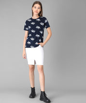 KOTTY Printed Women Round Neck Dark Blue T-Shirt 
