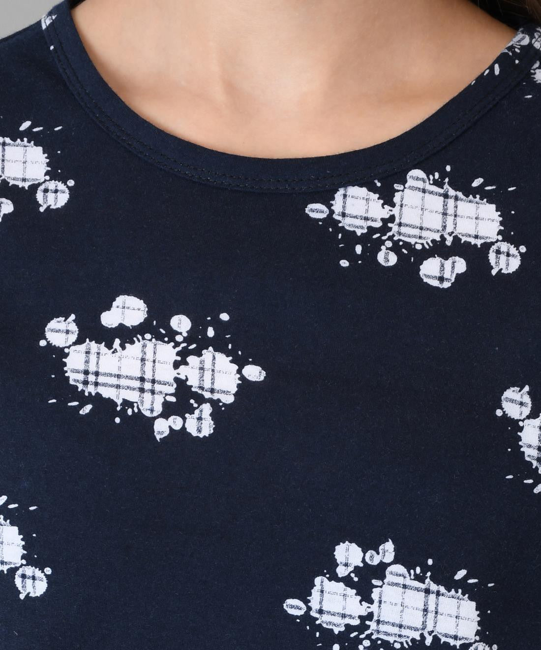 KOTTY Printed Women Round Neck Dark Blue T-Shirt 