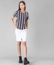 KOTTY Striped Women Round Neck Black T-Shirt 