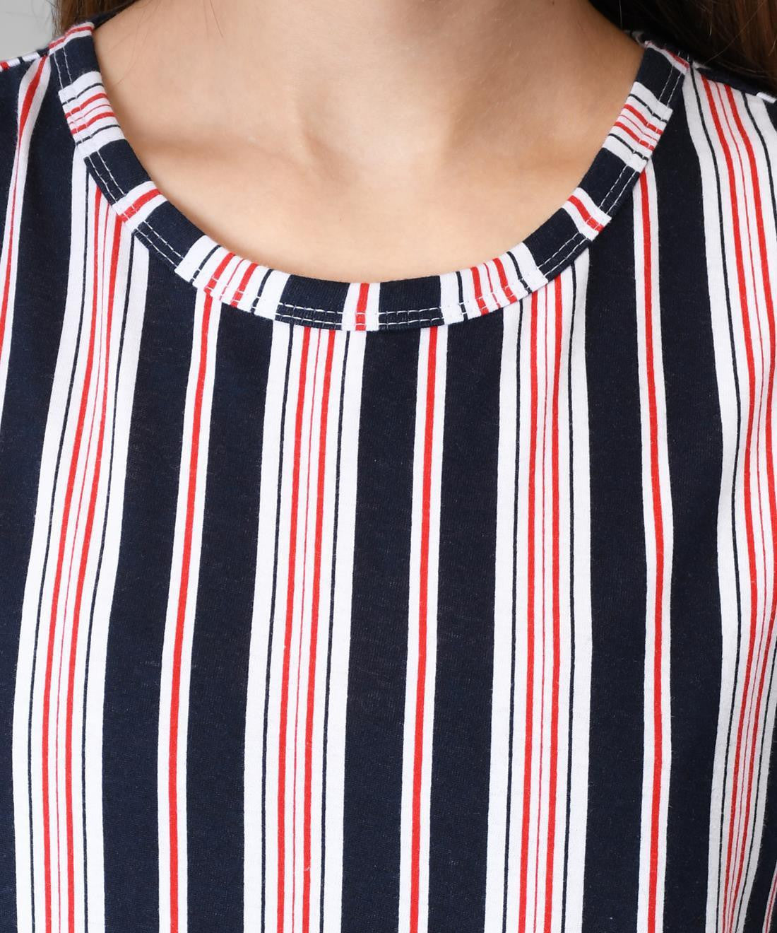 KOTTY Striped Women Round Neck Black T-Shirt 