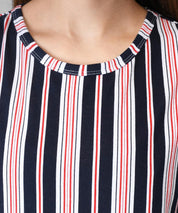 KOTTY Striped Women Round Neck Black T-Shirt 