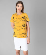 KOTTY Printed Women Round Neck Yellow T-Shirt 