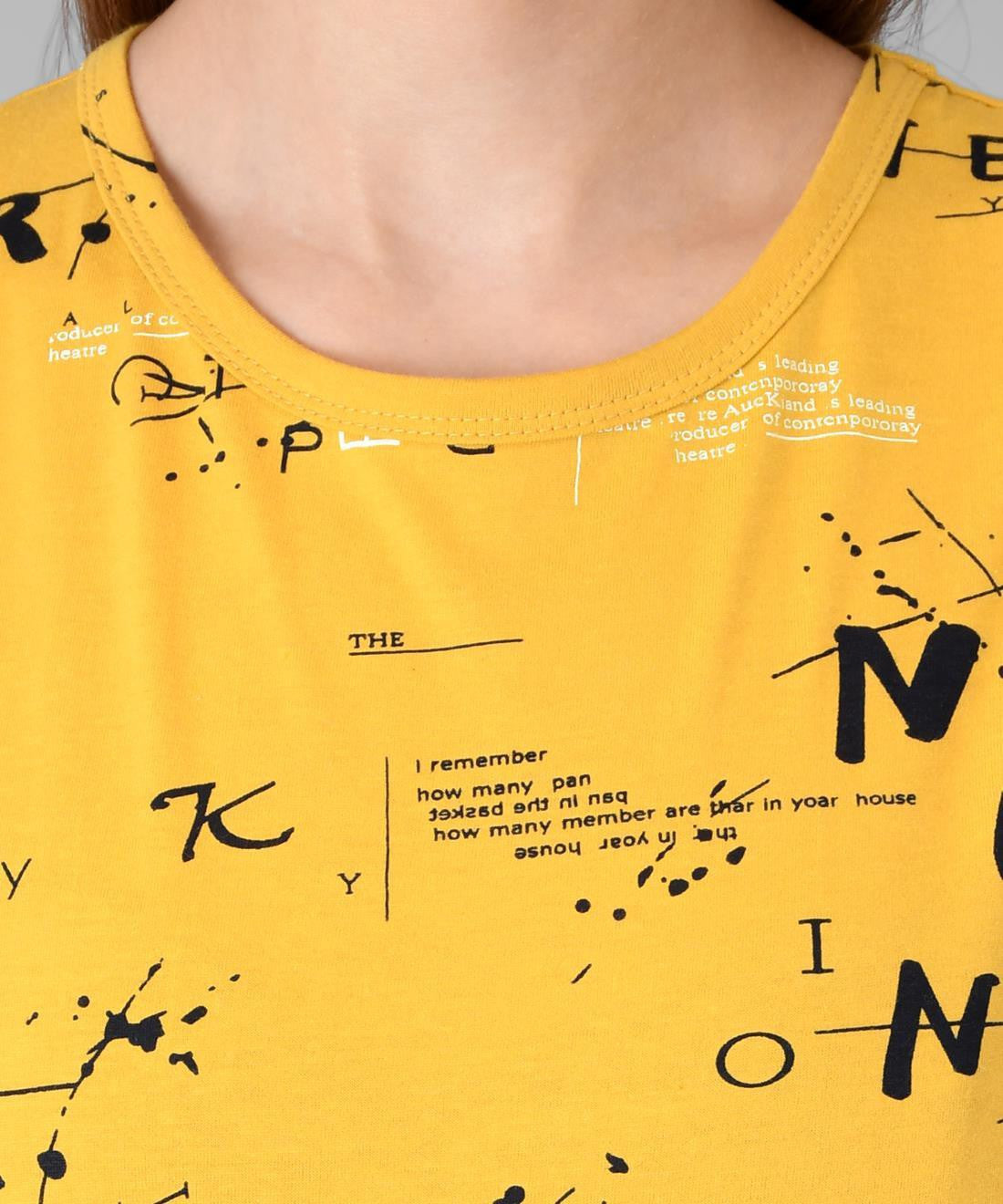 KOTTY Printed Women Round Neck Yellow T-Shirt 