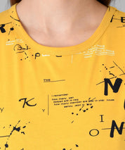 KOTTY Printed Women Round Neck Yellow T-Shirt 