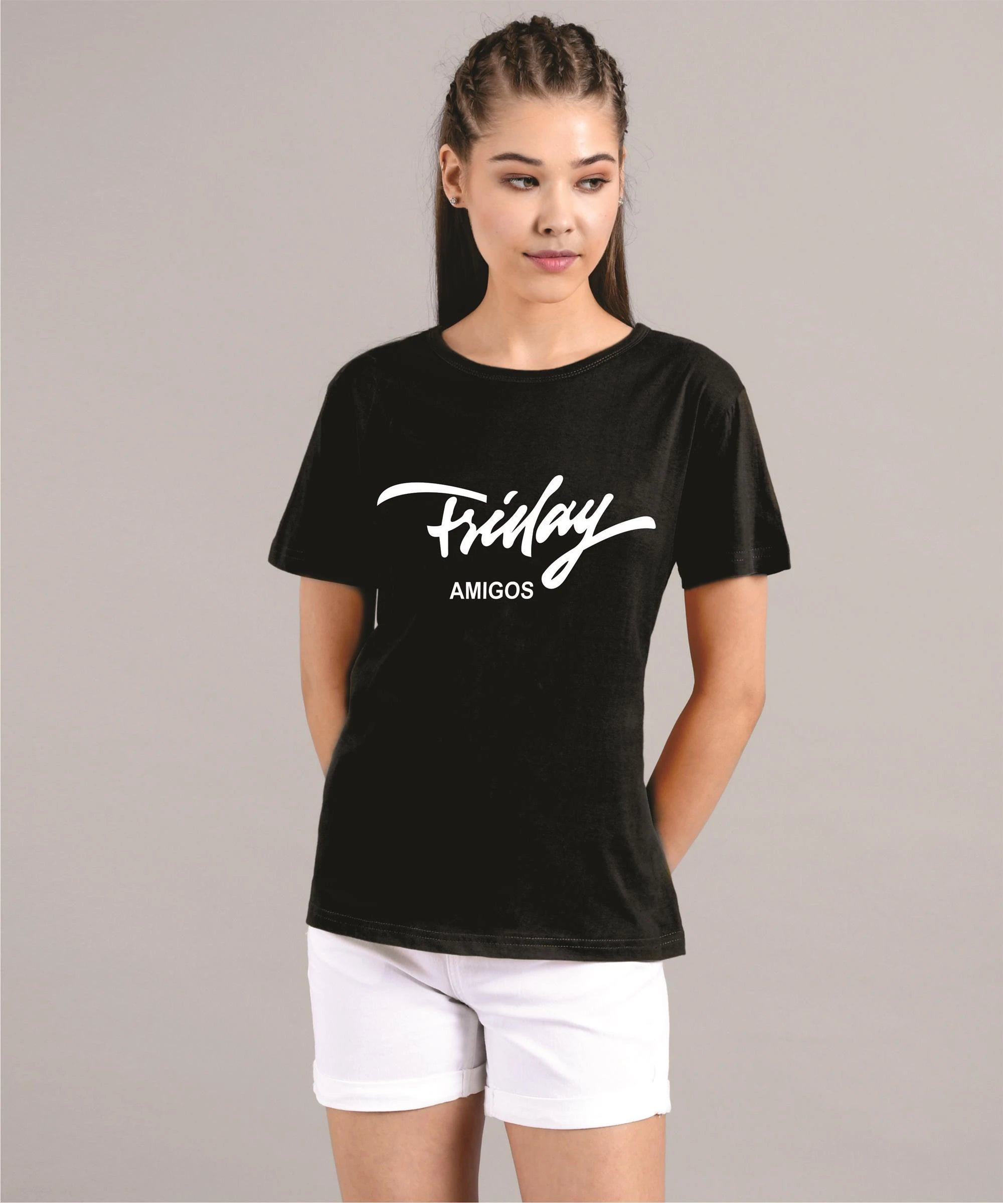 KOTTY Printed Women Round Neck Black T-Shirt 